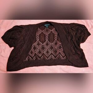 Open Knit Short Sleeve Shrug Sweater. I.N. STUDIO.